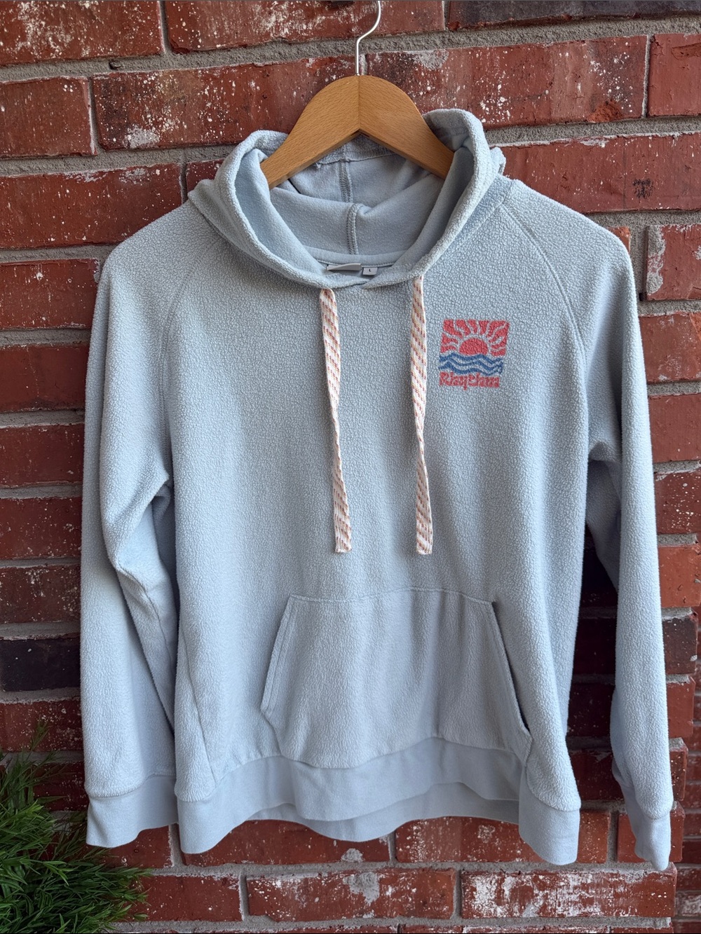Rhythm Soft Blue  Hoodie with Multicolor Drawstrings and Back Logo